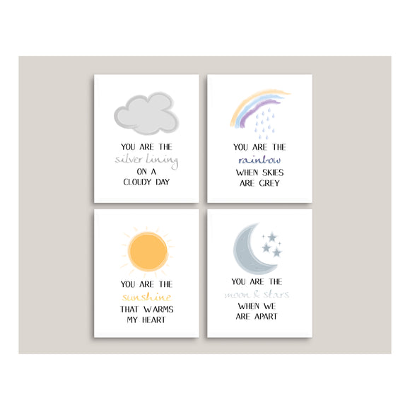 You are the silver lining on a cloudy day... - set of four illustrated prints