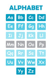 Set of six illustrated prints including Alphabet & Numbers - Turquoise Blue & Grey